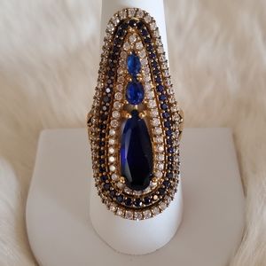 Estate Simulated Sapphire and CZ Peacock Ring